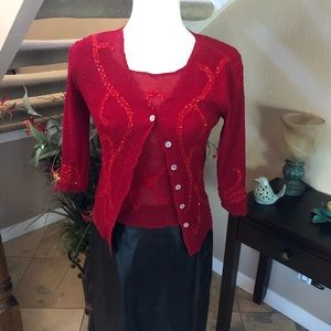 Vibrant Red Alberto Beaded Makali Twin Set S